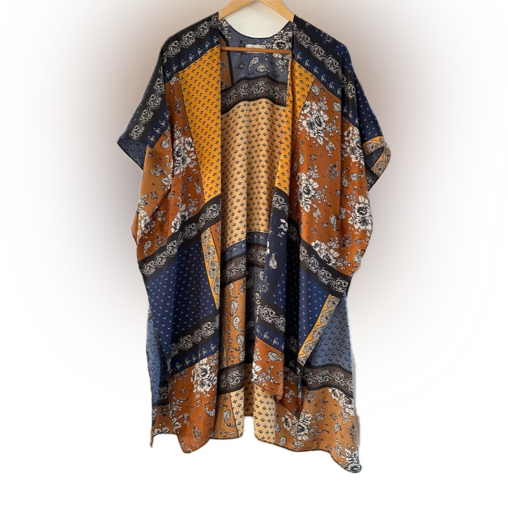Free People Patchwork Floral Kimono in Mustard and Navy - Picture 2 of 8
